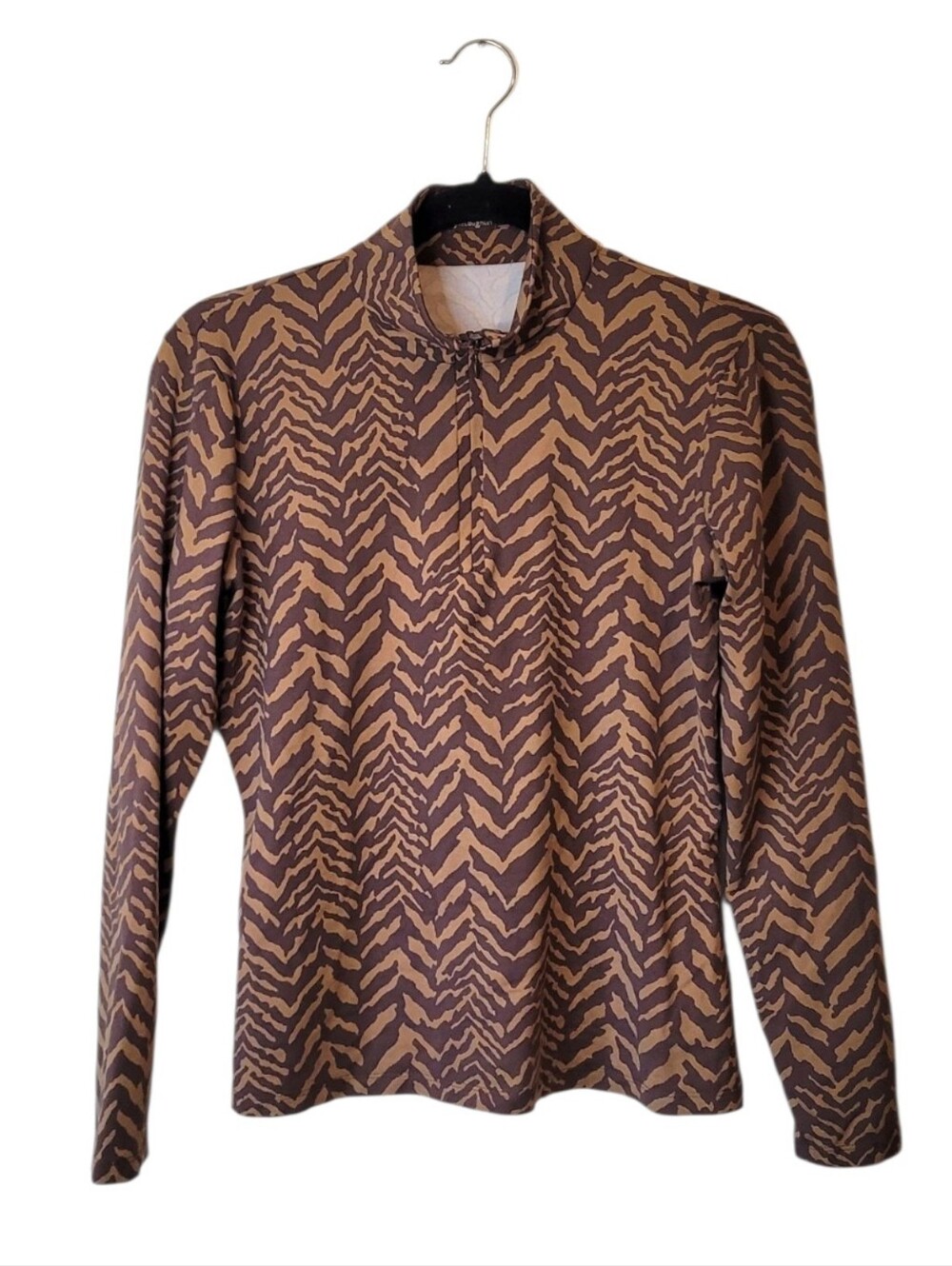 J. McLaughlin Women's Long-Sleeve Brown Zebra Patterned Quarter Zip Size S
